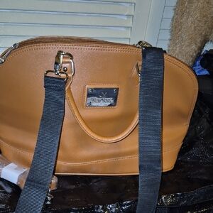 Joy Mangano Tan Shoulder Bag with Black Strap